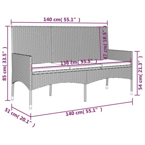 3-Seater Garden Bench with Cushions Black Poly Rattan - Image 9
