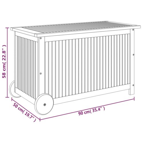 Garden Storage Box with Wheels 90x50x58cm Solid Wood Acacia - Image 8