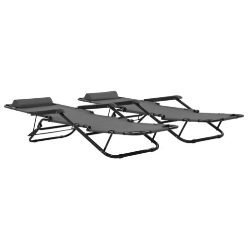 Folding Sun Loungers 2pcs with Footrests Steel Grey - Image 2