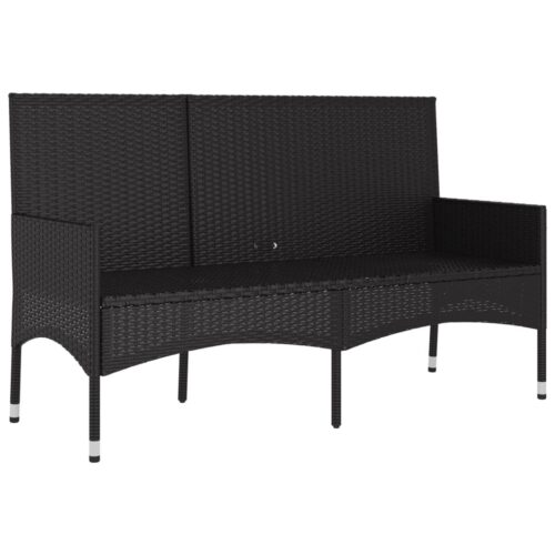 3-Seater Garden Bench with Cushions Black Poly Rattan - Image 4