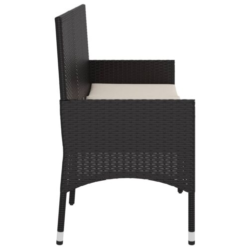 3-Seater Garden Bench with Cushions Black Poly Rattan - Image 5