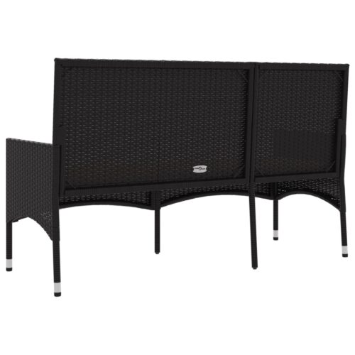 3-Seater Garden Bench with Cushions Black Poly Rattan - Image 6