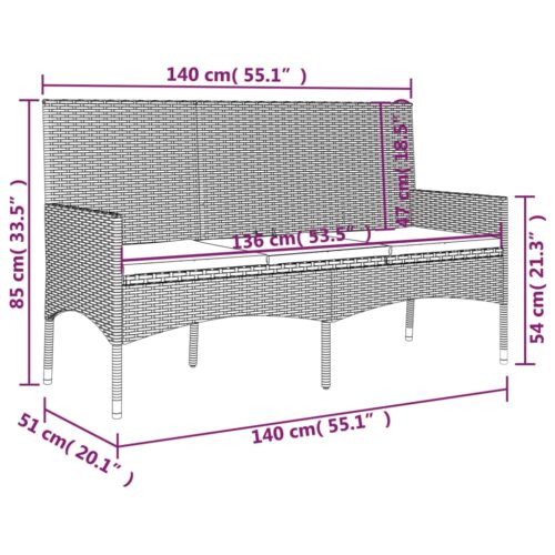 3-Seater Garden Bench with Cushions Black Poly Rattan - Image 9