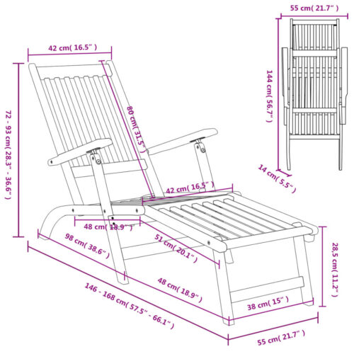 Outdoor Deck Chair with Footrest Solid Acacia Wood - Image 7