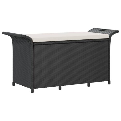 Garden Bench with Cushion Black 116x46x57cm Poly Rattan