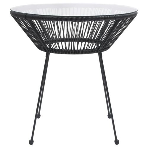 Garden Dining Table Black 70x74cm Rattan Glass - Image 2