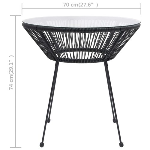 Garden Dining Table Black 70x74cm Rattan Glass - Image 4