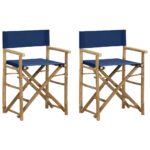 Folding Director's Chairs 2pcs Blue Bamboo Fabric