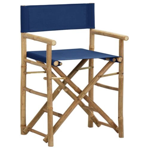 Folding Director's Chairs 2pcs Blue Bamboo Fabric - Image 2
