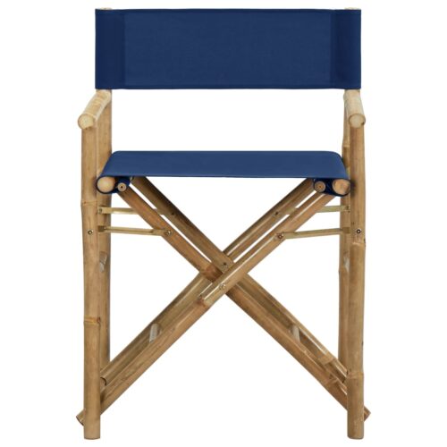 Folding Director's Chairs 2pcs Blue Bamboo Fabric - Image 3