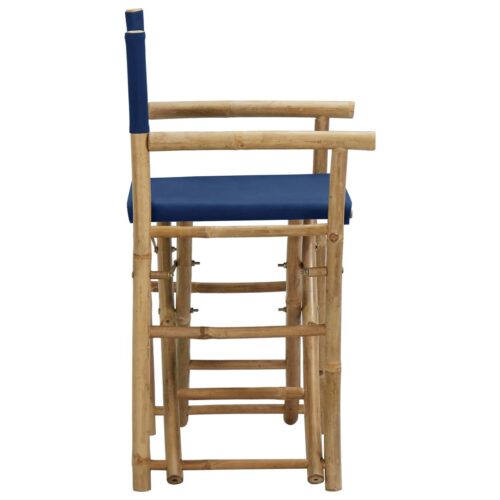 Folding Director's Chairs 2pcs Blue Bamboo Fabric - Image 4