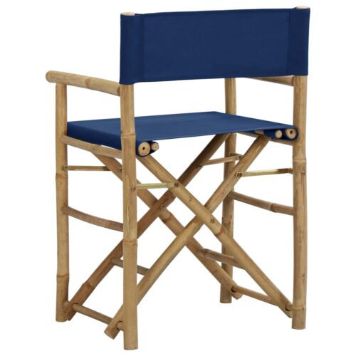 Folding Director's Chairs 2pcs Blue Bamboo Fabric - Image 5