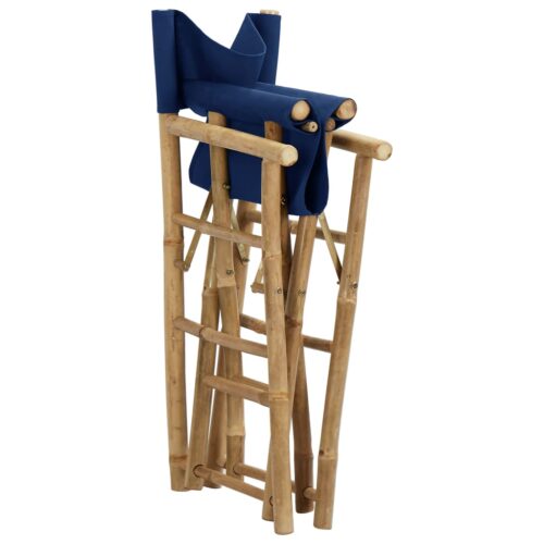 Folding Director's Chairs 2pcs Blue Bamboo Fabric - Image 6