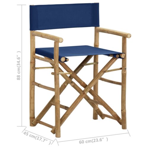 Folding Director's Chairs 2pcs Blue Bamboo Fabric - Image 9