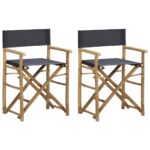 Folding Director's Chairs 2pcs Dark Grey Bamboo Fabric