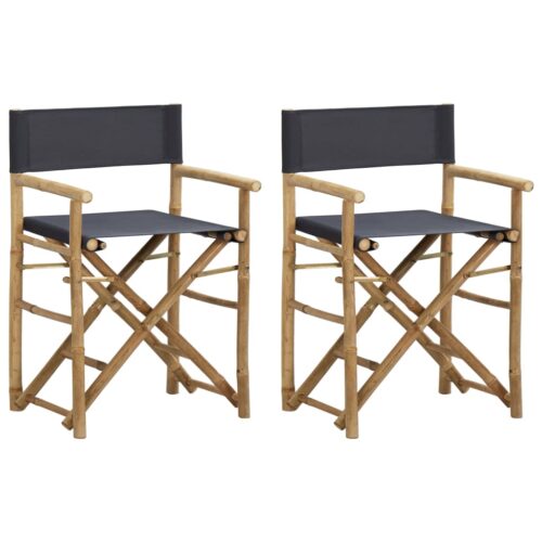Folding Director's Chairs 2pcs Dark Grey Bamboo Fabric
