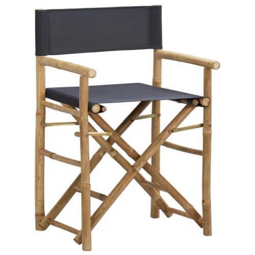 Folding Director's Chairs 2pcs Dark Grey Bamboo Fabric - Image 2