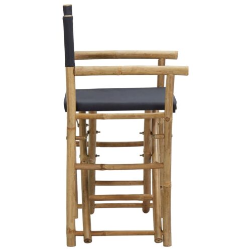 Folding Director's Chairs 2pcs Dark Grey Bamboo Fabric - Image 4