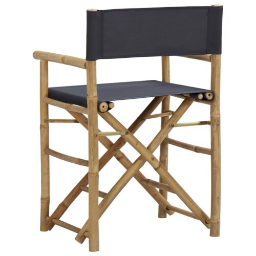 Folding Director's Chairs 2pcs Dark Grey Bamboo Fabric - Image 5