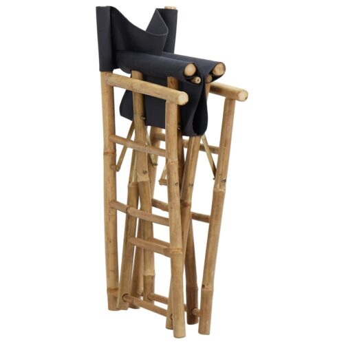 Folding Director's Chairs 2pcs Dark Grey Bamboo Fabric - Image 6