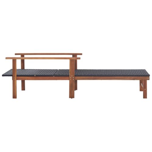 Sun Lounger Poly Rattan Solid Acacia Wood Black - Image 2