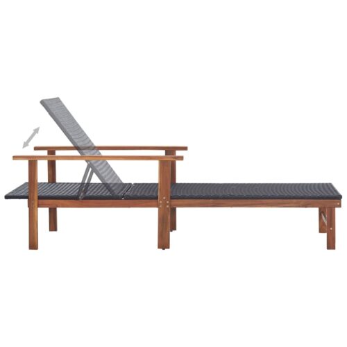 Sun Lounger Poly Rattan Solid Acacia Wood Black - Image 5