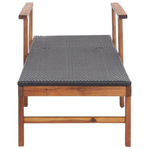Sun Lounger Poly Rattan Solid Acacia Wood Black - Image 6