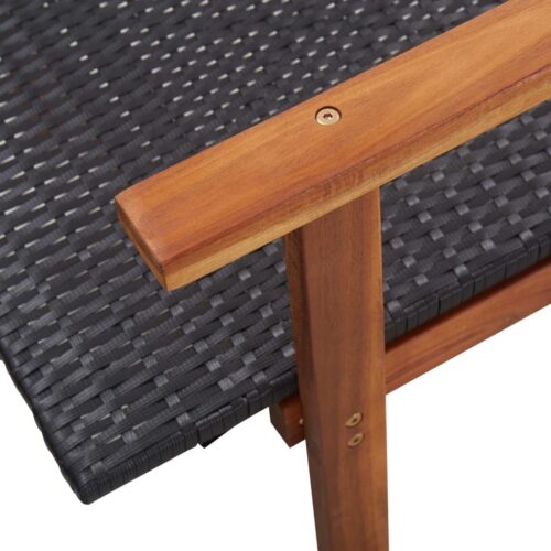 Sun Lounger Poly Rattan Solid Acacia Wood Black - Image 7