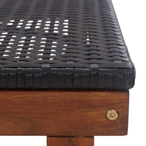 Sun Lounger Poly Rattan Solid Acacia Wood Black - Image 8