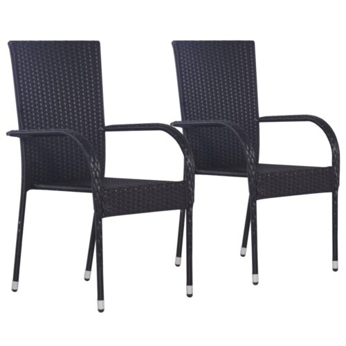 Stackable Outdoor Chairs 2pcs Poly Rattan Black