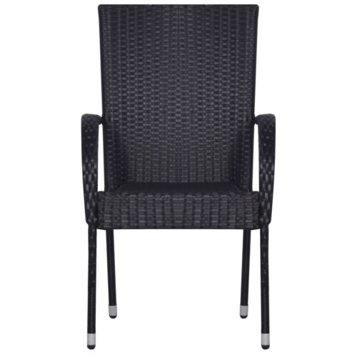 Stackable Outdoor Chairs 2pcs Poly Rattan Black - Image 3