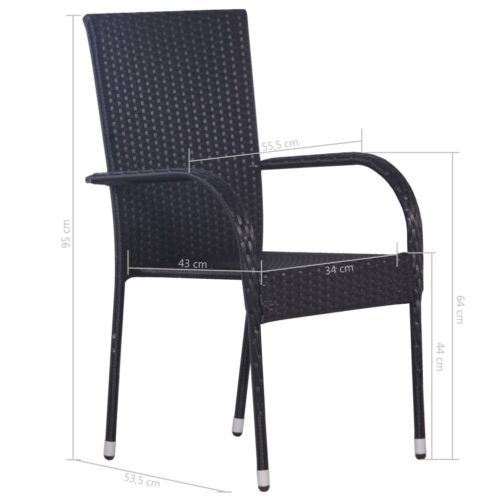 Stackable Outdoor Chairs 2pcs Poly Rattan Black - Image 6