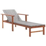 Sun Lounger Poly Rattan Solid Acacia Wood Grey