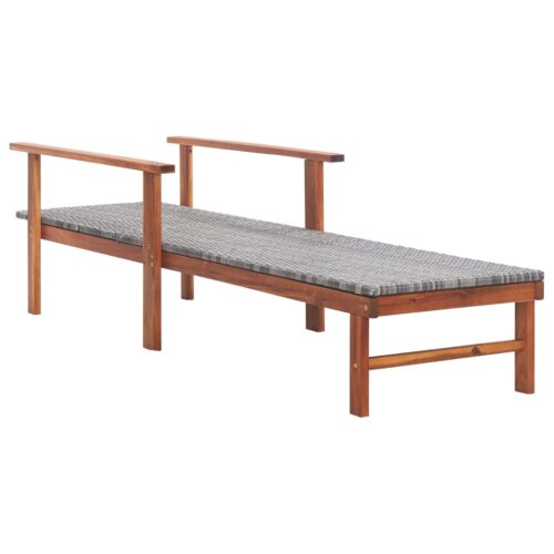 Sun Lounger Poly Rattan Solid Acacia Wood Grey - Image 3