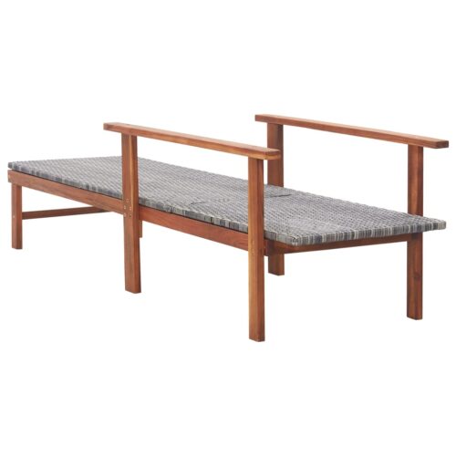 Sun Lounger Poly Rattan Solid Acacia Wood Grey - Image 4