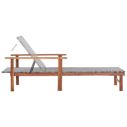 Sun Lounger Poly Rattan Solid Acacia Wood Grey - Image 5