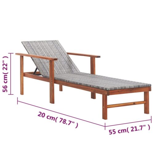 Sun Lounger Poly Rattan Solid Acacia Wood Grey - Image 9