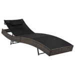 Outdoor Sun Lounger Garden Patio Beach Pool Lounge Wicker Rattan Recliner Chair Black