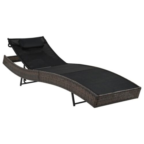 Outdoor Sun Lounger Garden Patio Beach Pool Lounge Wicker Rattan Recliner Chair Black