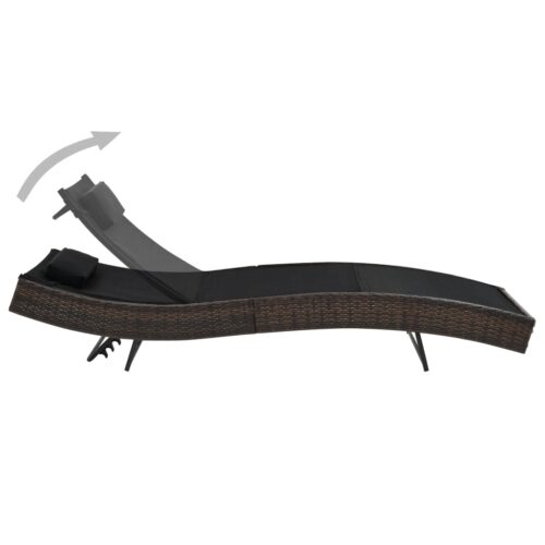 Outdoor Sun Lounger Garden Patio Beach Pool Lounge Wicker Rattan Recliner Chair Black - Image 2