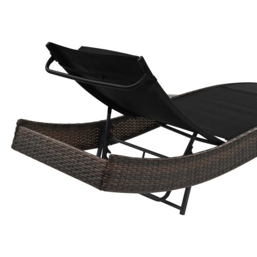 Outdoor Sun Lounger Garden Patio Beach Pool Lounge Wicker Rattan Recliner Chair Black - Image 4