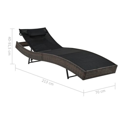 Outdoor Sun Lounger Garden Patio Beach Pool Lounge Wicker Rattan Recliner Chair Black - Image 6