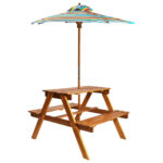 Kids Picnic Table with Parasol 79x90x60cm Solid Acacia Wood