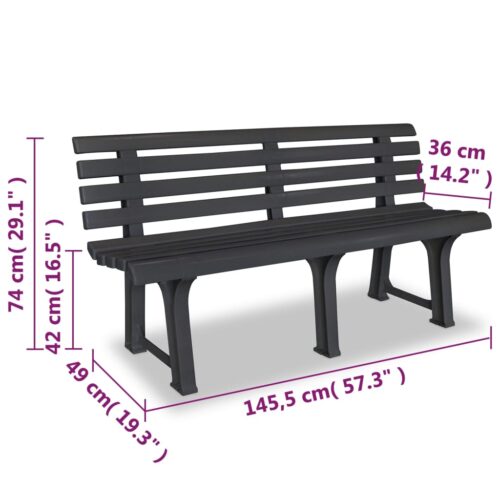 Garden Bench Plastic Outdoor Patio Seater Park Seat Lounge Chair Grey Anthracite 145.5cm - Image 6