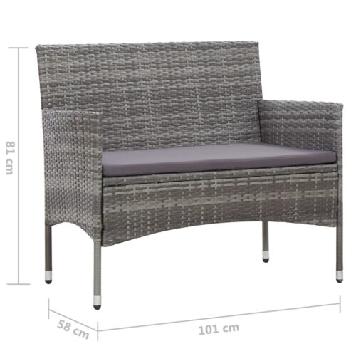 Garden Bench 105cm Poly Rattan Grey - Image 6