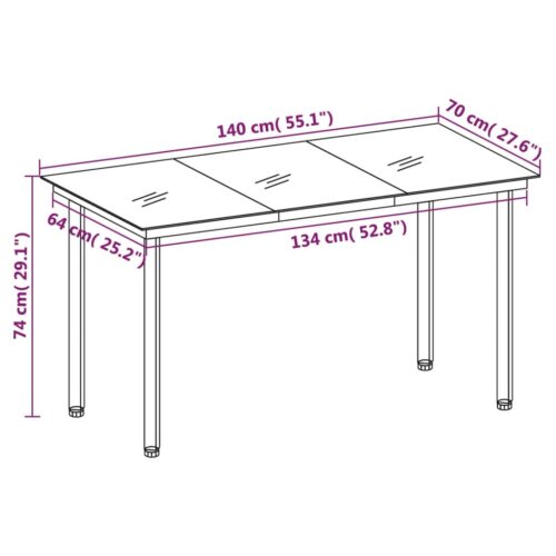 Garden Dining Table Black 140x70x74cm Steel Glass - Image 6