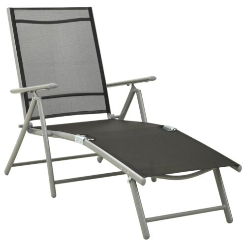 Folding Sun Lounger Textilene Aluminium Black Silver