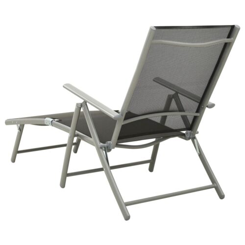 Folding Sun Lounger Textilene Aluminium Black Silver - Image 4