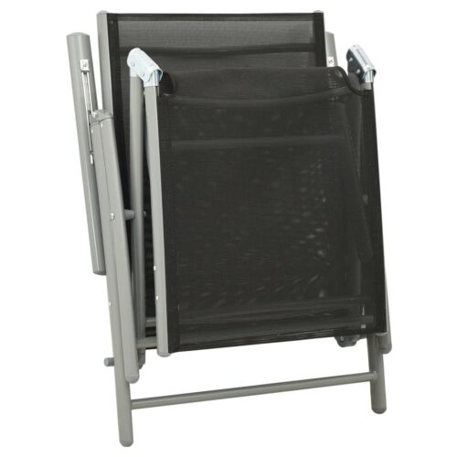 Folding Sun Lounger Textilene Aluminium Black Silver - Image 6