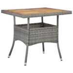 Outdoor Dining Table Grey Poly Rattan Solid Acacia Wood